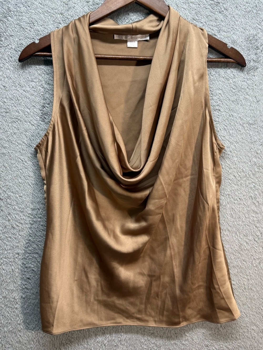 Boston Proper Cowl Neck Satin Sleeveless Blouse Tan Gold